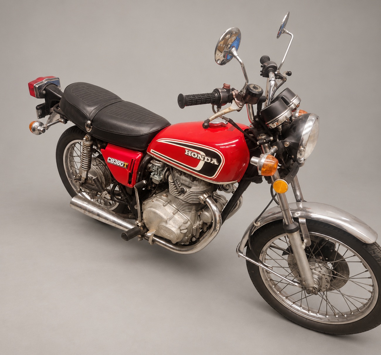 Red 1975 Honda CB360T — Right front three-quarter view