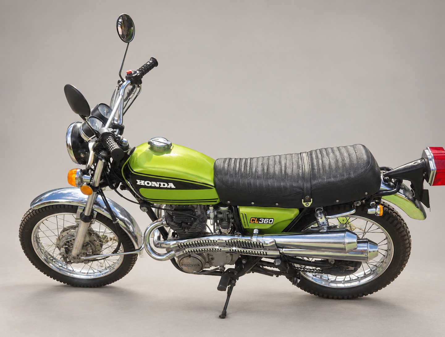 Lime-green 1974 Honda CL360 Scrambler